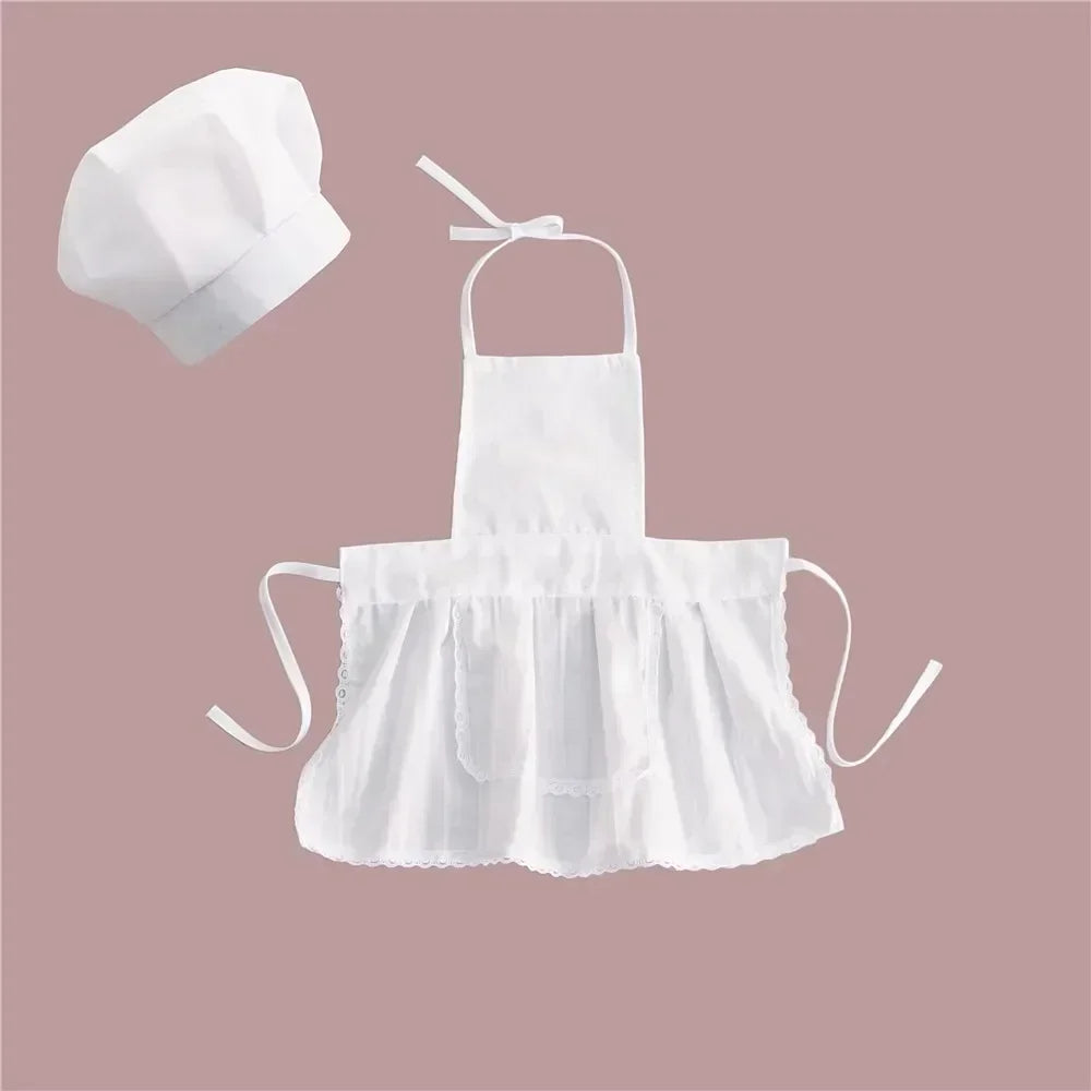 2PCS Baby Chef Apron Hat for Kids Costumes Chef Baby Cook Costume Newborn Photography Prop Newborn Hat Apron Set Baby Clothes