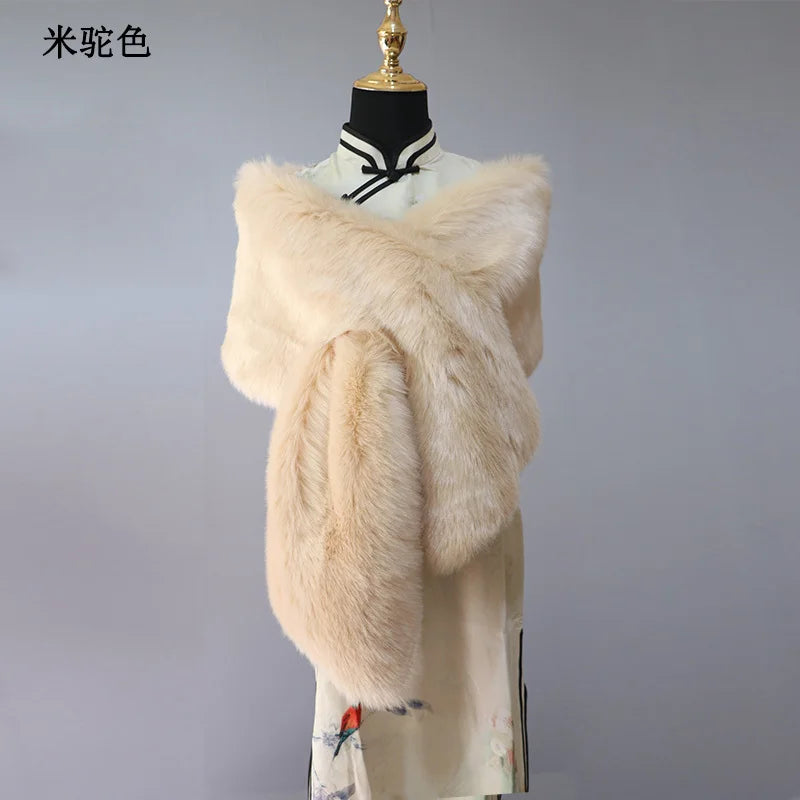 Faux Fur Wedding Shawl Woman Party Bride Cape Cloak Autumn Winter Banquet Stage Dress Scarf Bridal Wrap Bolero Accessory Stock