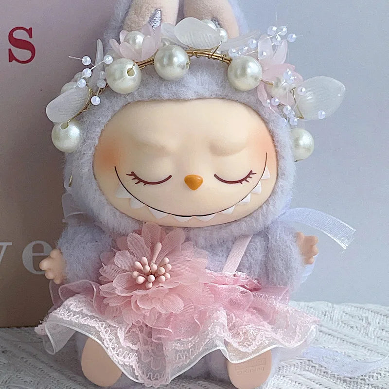 17CM Pendant Labubu Doll 17cm Labubu Generation 1 2 and 3 Macaron Color Set: Hair Hoop and Lace Skirt