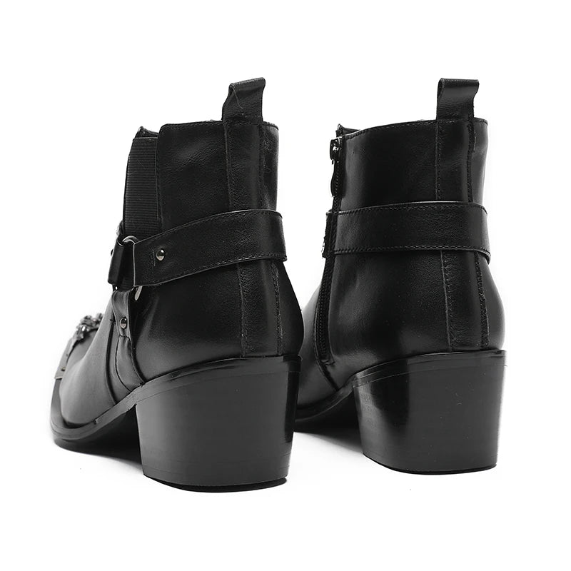 Men's Chelsea Boots with Metal Pointed Zipper  Waterproof Shoe Buckle New Ankle Boots  Party Leather Shoes