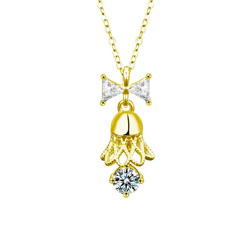 Genuine Moissanite Necklace S925 Sterling Silver Bow Bell Necklace GRA Certified A distinguished Christmas gift for your lover