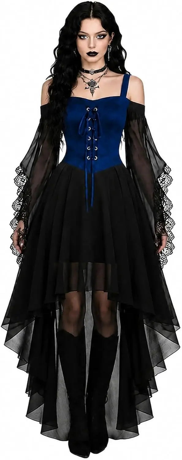 Costumes Witch Dress Women 2026 Halloween Woman Adults Medieval Vampire Butterfly Sleeve Mesh Gothic Outfits Carnival Dress Up