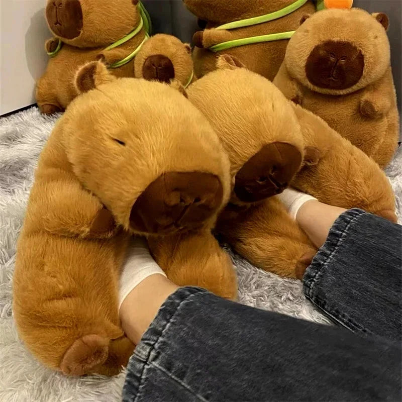 Novelty capybara slippers unisex animal slides shoes women's cute fuzzy home slippers woman winter warm room floor shoes couple
