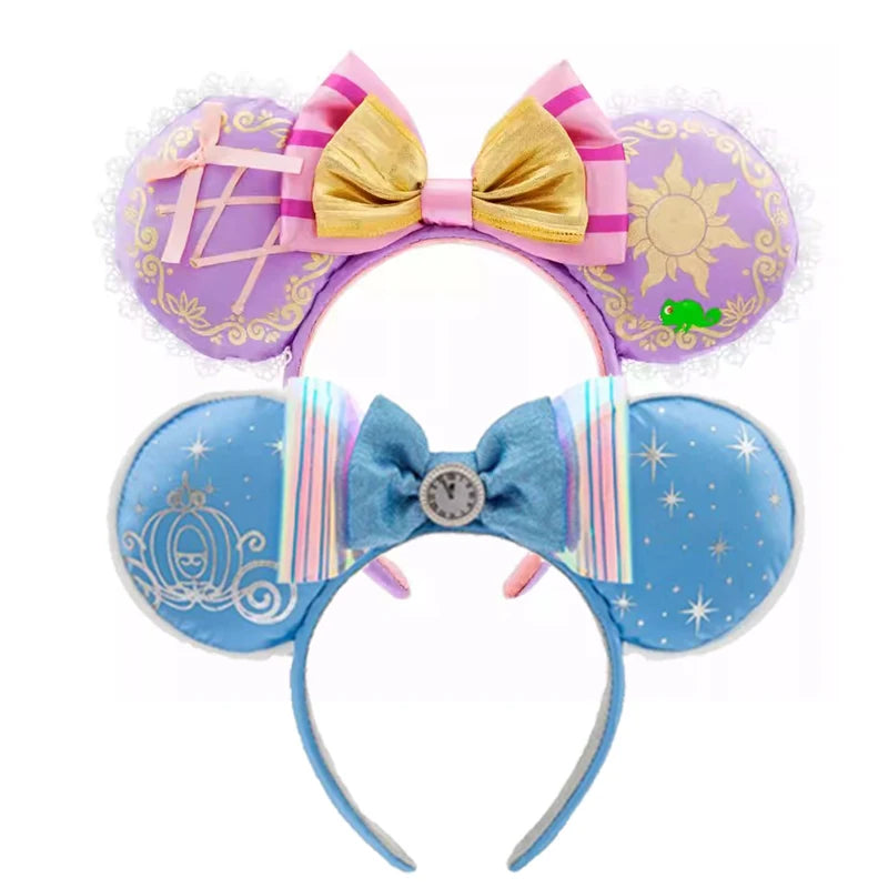 Disney Princess Mickey Mouse Headband Mickey Ear Rapunzel Snow White Sequin Bow Hair Hoop Gift Girl Accessories Christmas Gift