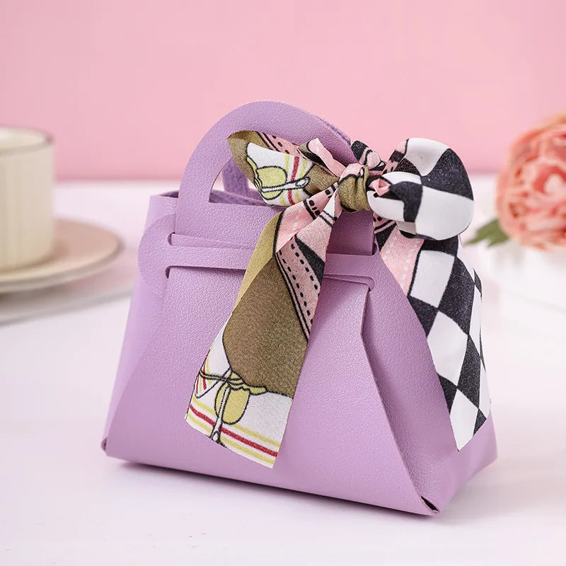 10PCS Distribute Leather Pink Gift Bags Wedding Favour Bag for Guest Mini Handbag with Ribbon Candy Packaging Box Party Decor