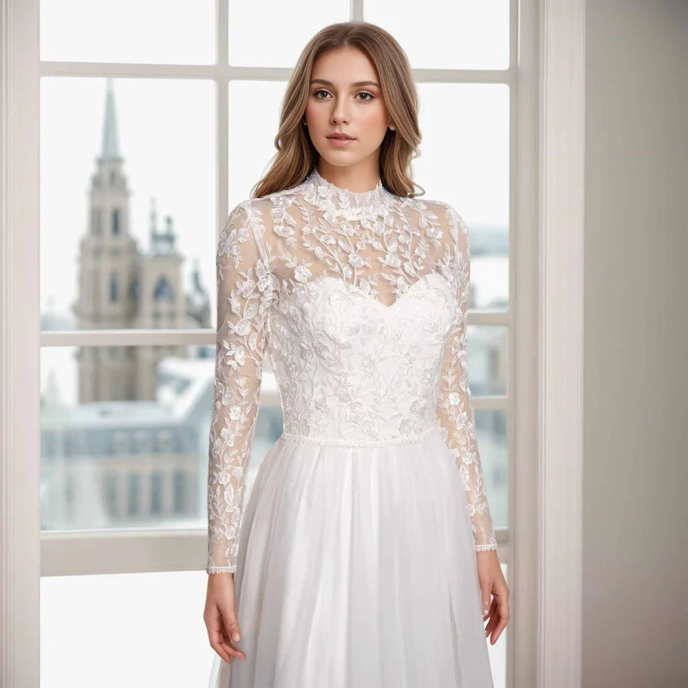 Simple Bridal Wraps Wedding Jackets Floral Lace Appliques High Neck Jacket Shawl Coats Bridal Accessories Wedding & Events