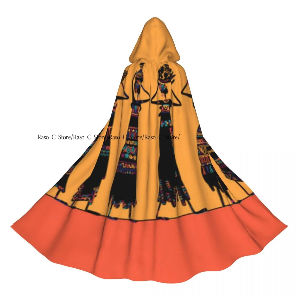 Unisex Adult Abstract Asian Of Drum Player Cloak with Hood Long Witch Costume Cosplay