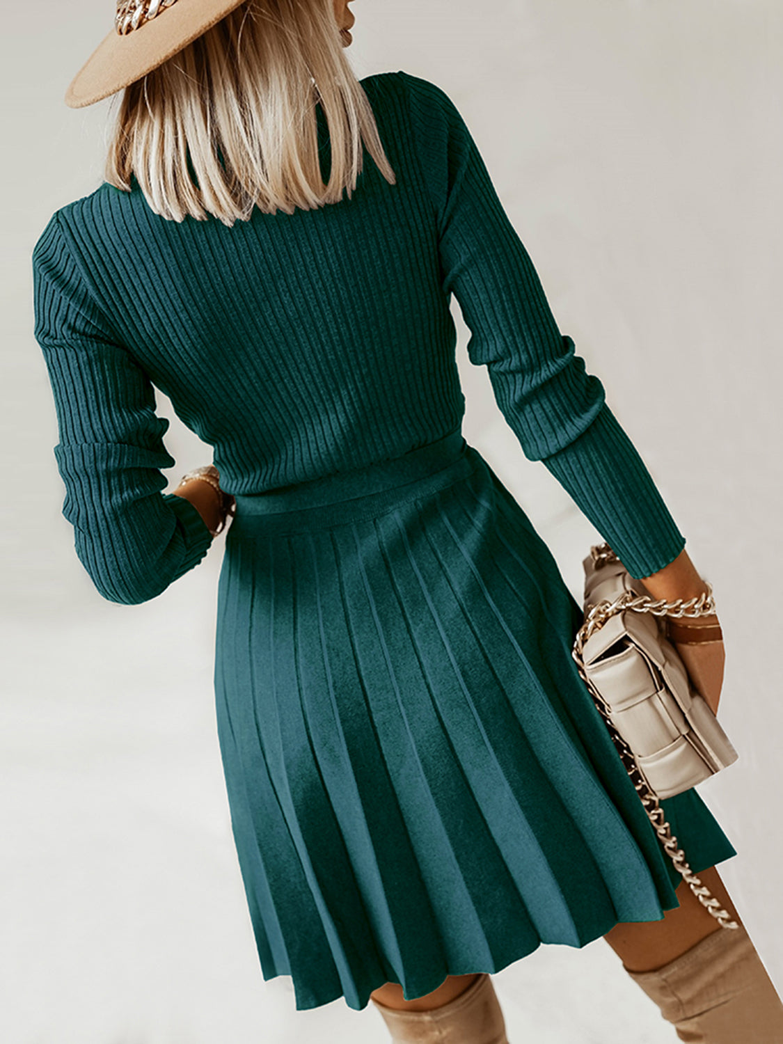Women's Sexy Surplice Front Pleated Dress