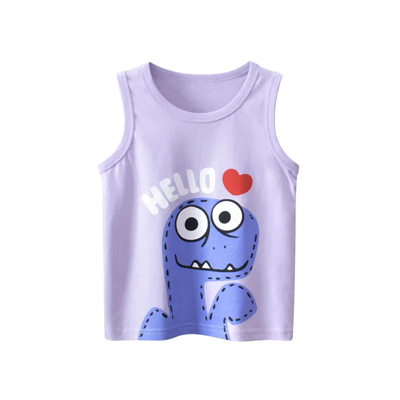 2023 Summe Children Vests for Girls Clothing 100% Cotton Dinosaur Cartoon Kids Boys Sport Causal Tank Tops Baby Cute Clothes