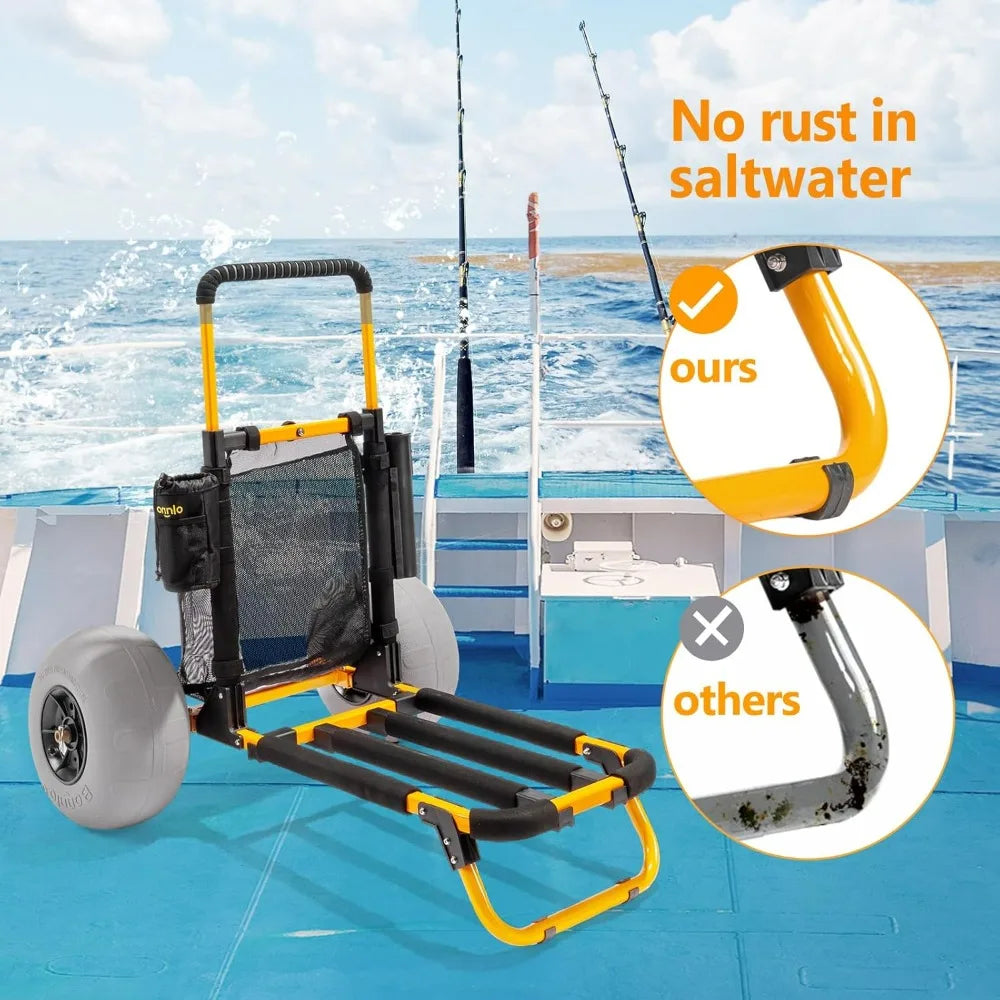 Beach Fishing Cart, Beach Wagon Trolley With 12" Big Balloon Wheels For Sand Foldable Beach Trailer With 23" X 15" Cargo