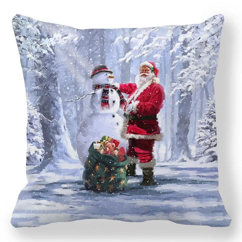 Christmas Decoration Pillowcase Santa Claus Snowman Deer Cushion Cover Home Sofa Chair