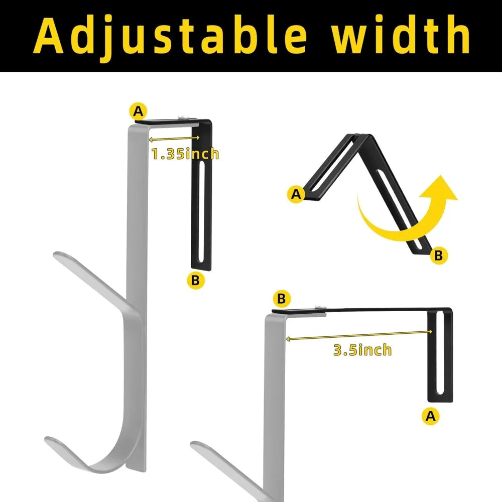 adjustable double coat hooks, thick cubicle wall coat hooks, metal over the panel double hooks adjusted to fit 1.35 to 3.5 inch