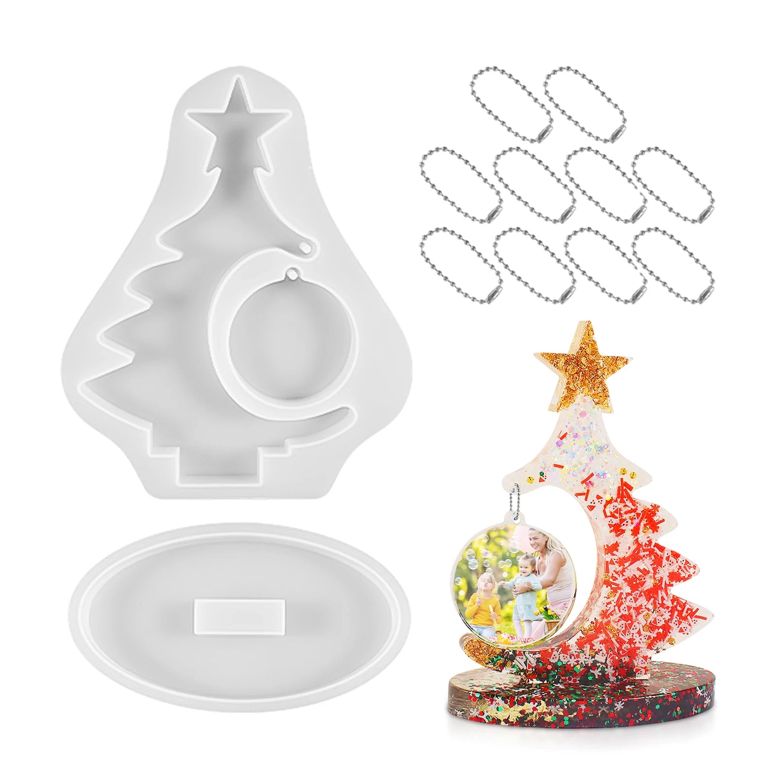 ilicone Mold For Christmas Tree Ornaments Easy To Demould Clear Casting Resin High Detail Durable White Colorful bead chain