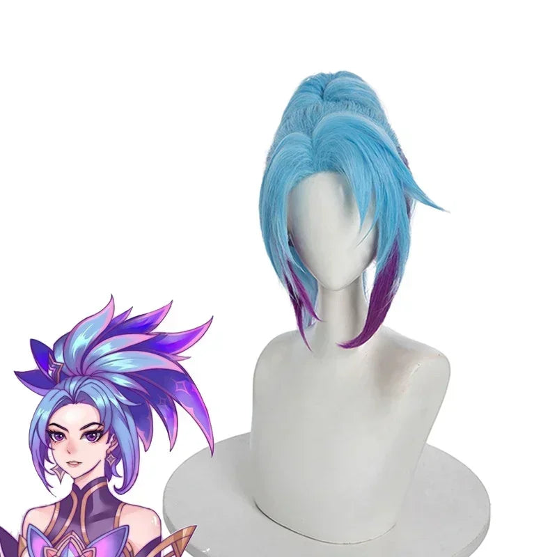 CosplayFasCostume L-email wig Synthetic Hair  Akali Cosplay Wig  Star Guardian Women Mixed color horsetail Heat Resistant Wigs