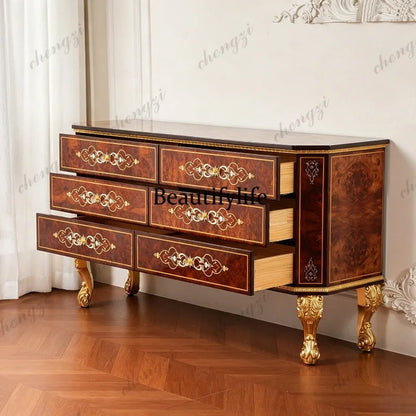 French retro solid wood large chest cabinet European classical home decoration locker villa living room storage cabinet