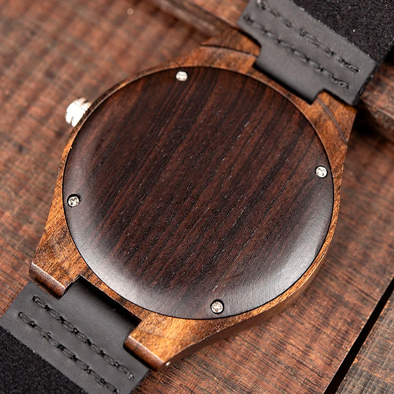 BOBO BIRD Ebony Wood Watch Customized Gift Quartz Movement Timepieces for Son Mom Dad Boyfriend Engraved Your Own Logo OEM