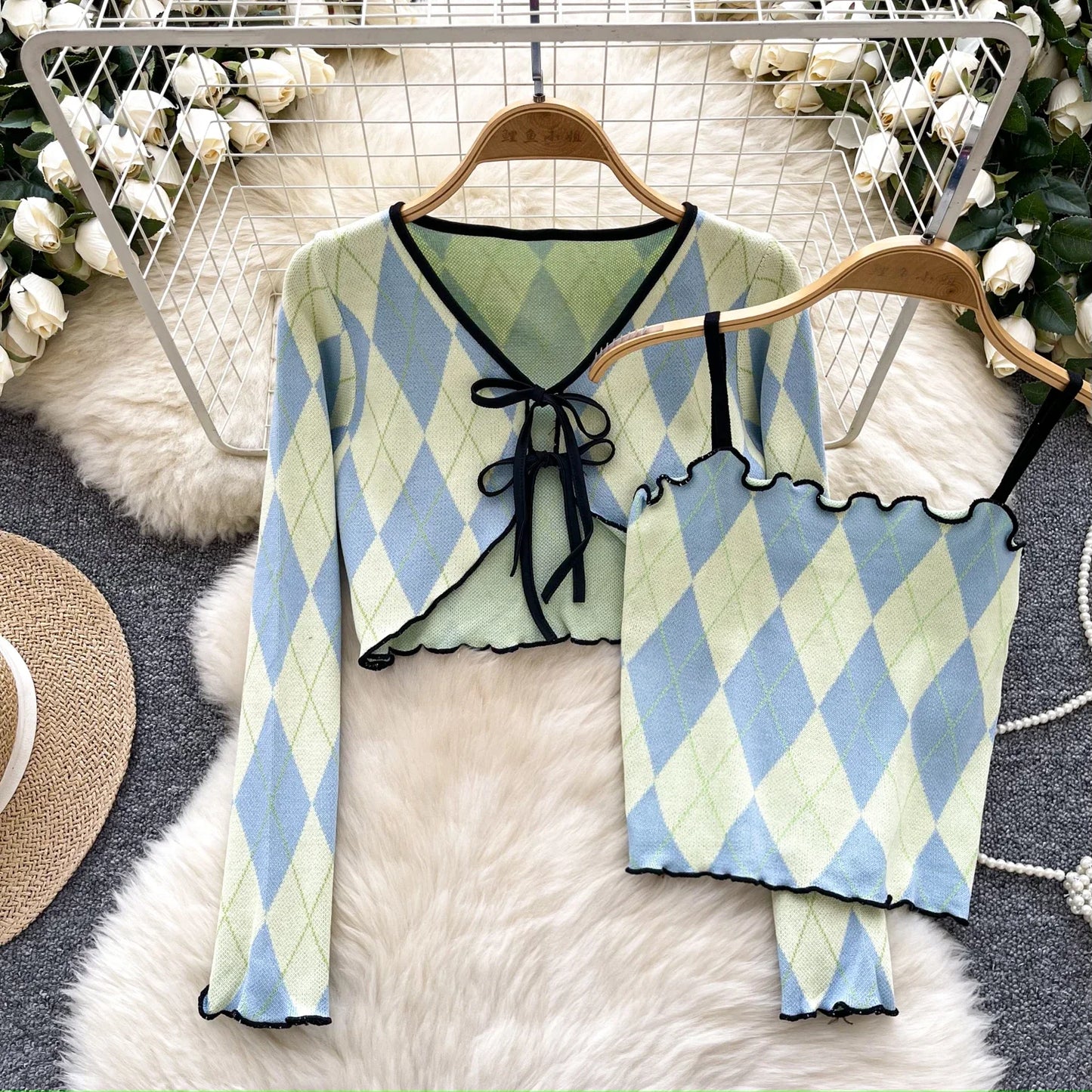 Women Cropped Sweaters 2 Pcs Set Chic Tube Top+Cardigan Coat Streetwear Harajuku Y2k Clothes Autumn knit cardigan crop top