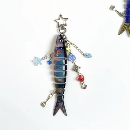 Fish Bait Keychain with Charm Y2K Fishing Keychain Bag Charm Gift for Father Unique Fish Lure Accessory