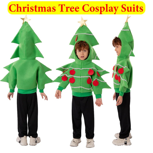 Kids Christmas Tree Cosplay Clothing Coat Boys Girls Children Stage Performance Costume Outfits Halloween Party Disguise Suit