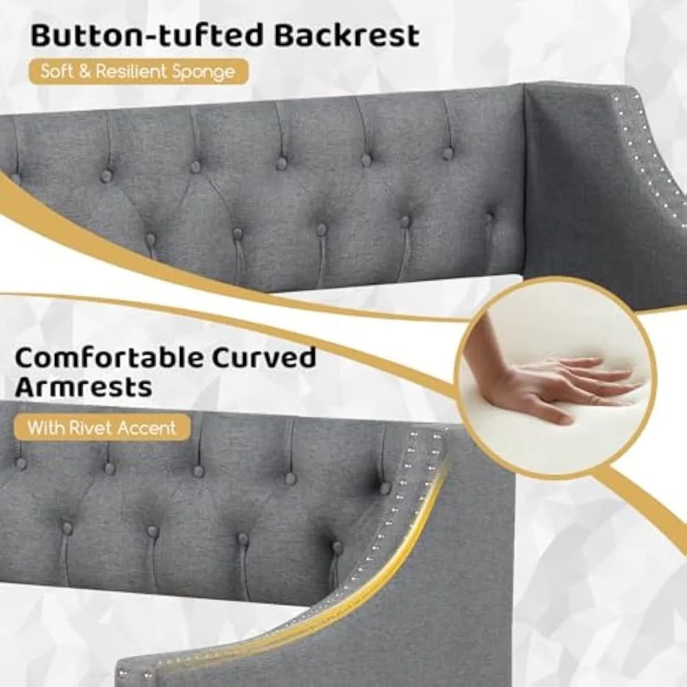 Giantex Upholstered Twin Daybed with Trundle, Modern Trundle Bed with Button Tufted Backrest and Wooden Slat Support, Twin Size