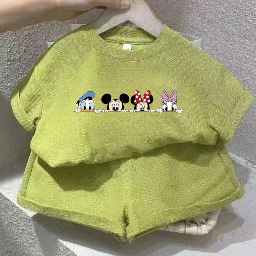 Summer Baby Boy Cotton Clothes Set Kid Girls Disney Mickey Printed T-shirts and Shorts 2pcs Suit Children Short Sleeve Outfits