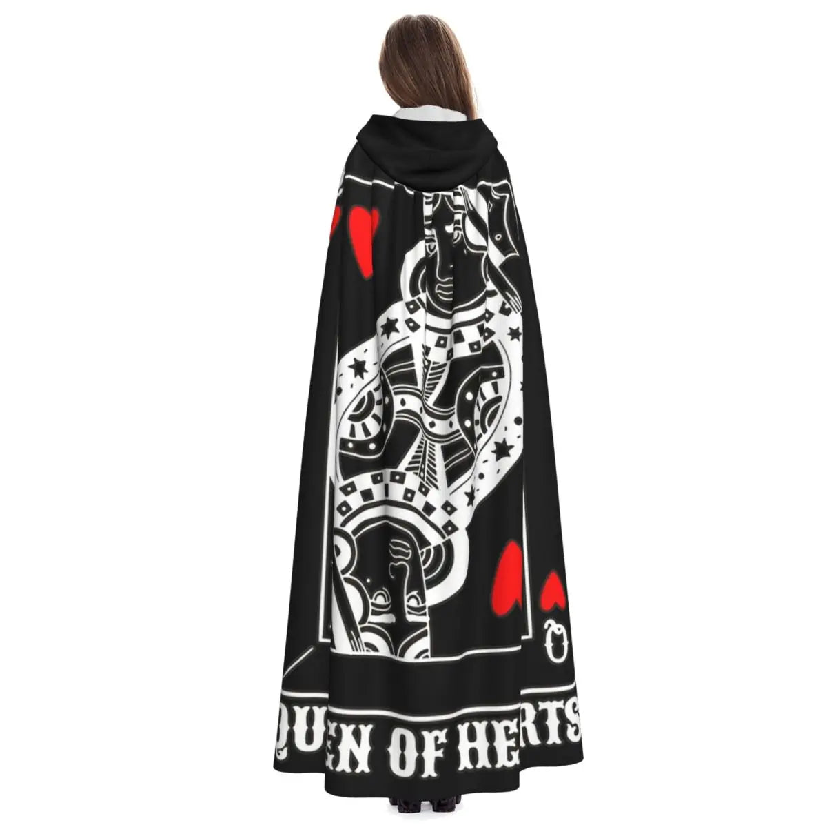 Queen Of Hearts Halloween Design Idea Card Lover Fun Lazy Halloween Long Hooded Cloak Witch Medieval Costume Cosplay Cape