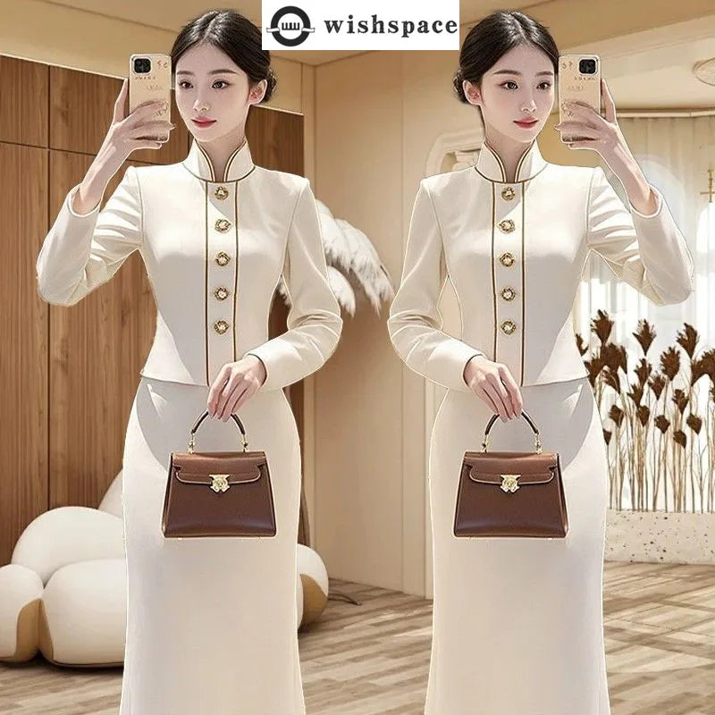 Spring and Autumn Korean Women's Fashion and Stylish Professional Coat Half Skirt Elegant Women's Two Piece Set