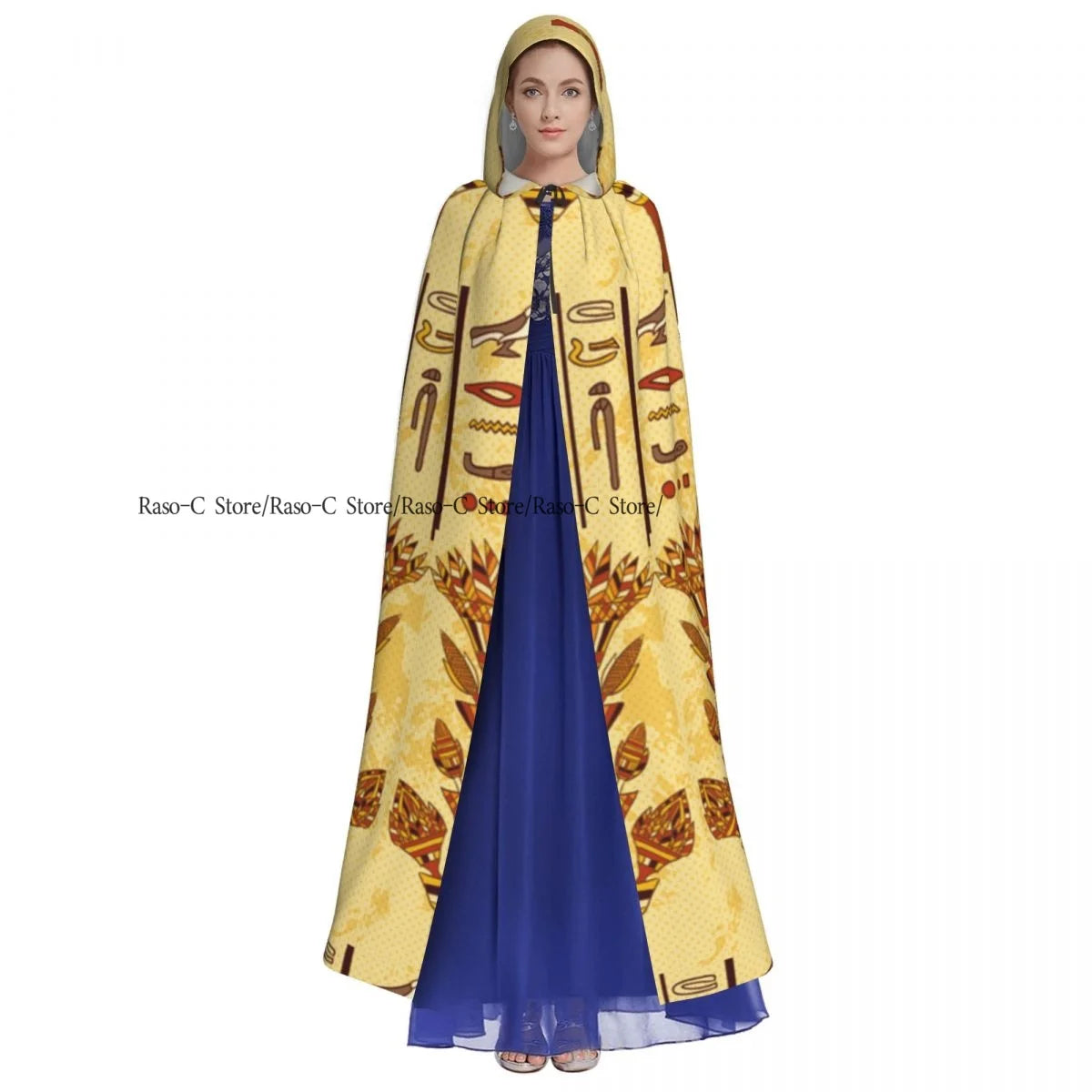 Unisex Adult Vintage Egyptian God Hieroglyphs Cloak with Hood Long Witch Costume Cosplay