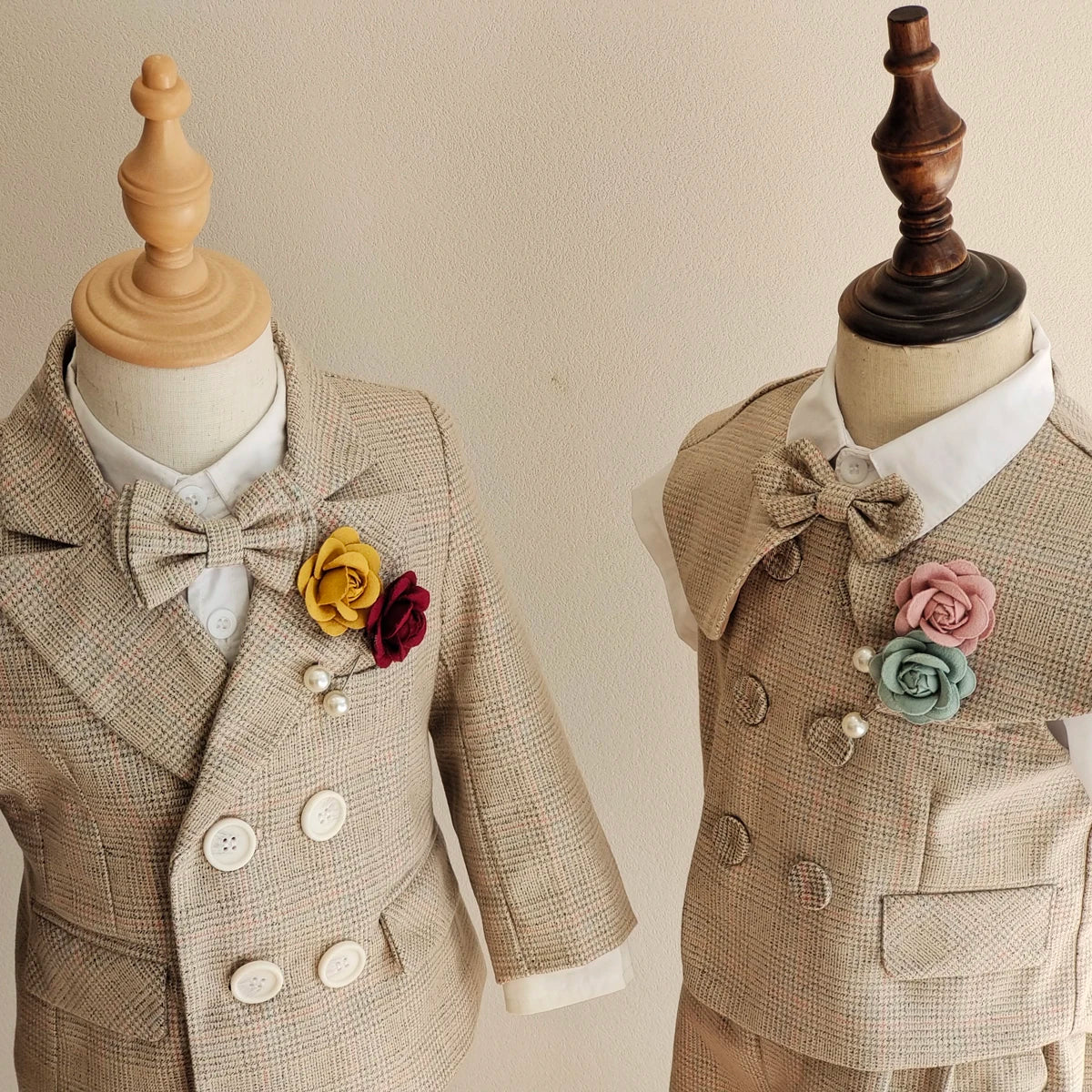 Boys Formal Plaid Suit khaki Baby Daptism Dress Set Child Wedding Birthday Party Photography Costume Kids Clothes High quality