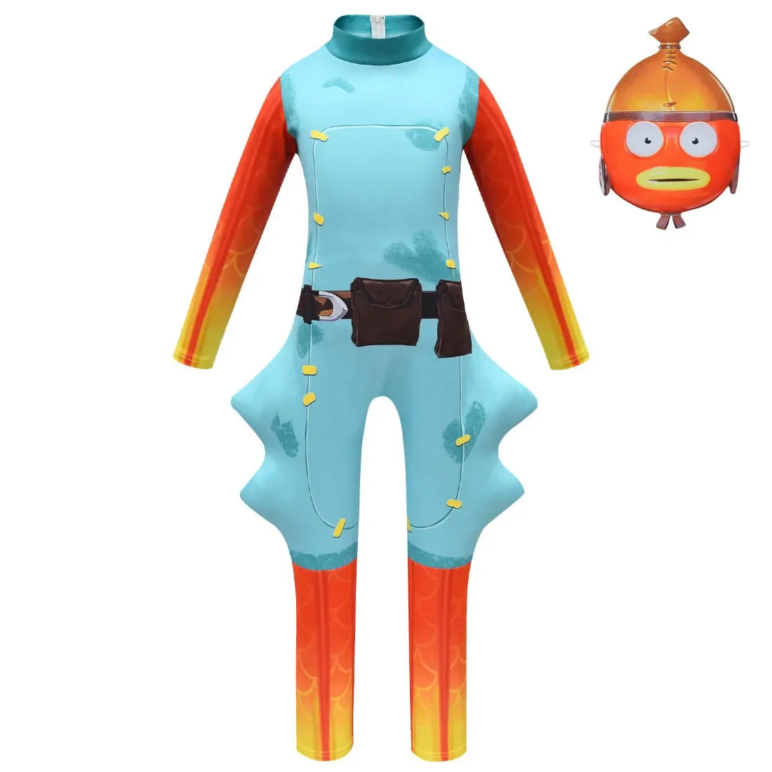 Cosplay Kids Halloween Fish Stick Cosplay Costume for Teen Boy Girl Jumpsuit Boss Christmas Party Mask+Playsuit Child Body Anime