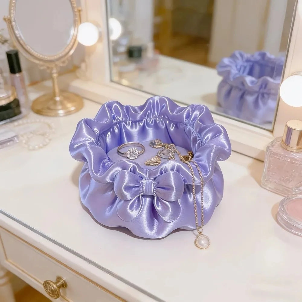 3D-Printed Petal Bow Storage Box Multi-Function Satin Ruffled Desktop Storage Box Elegant Ornaments Jewelry Storage Case