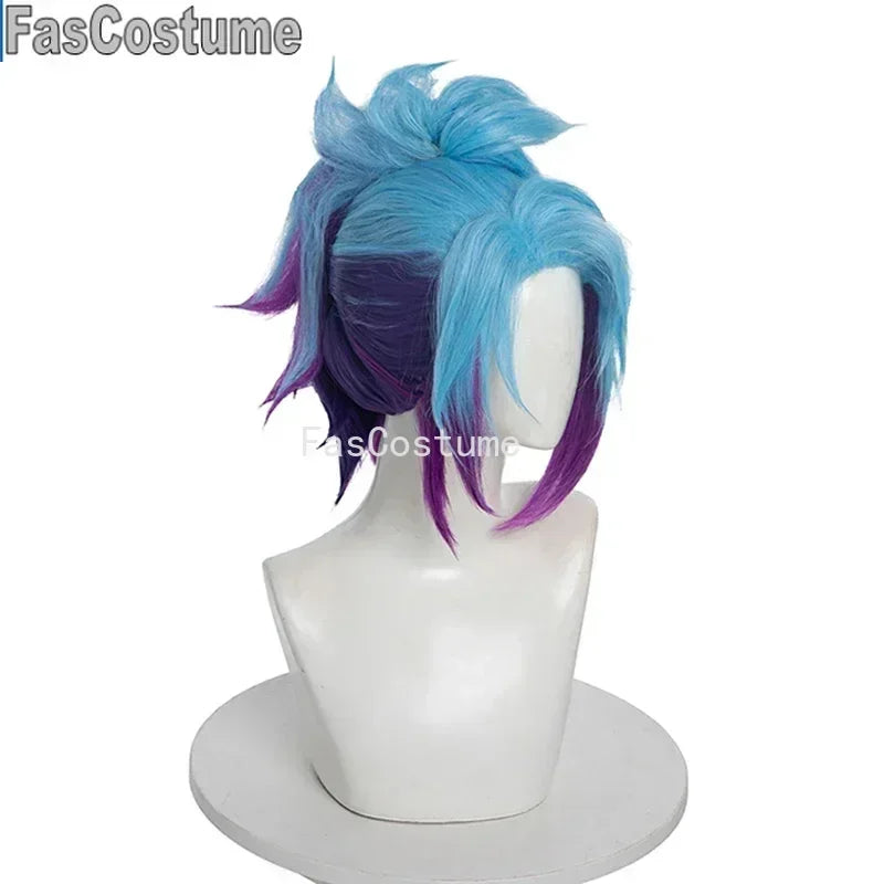 CosplayFasCostume L-email wig Synthetic Hair  Akali Cosplay Wig  Star Guardian Women Mixed color horsetail Heat Resistant Wigs