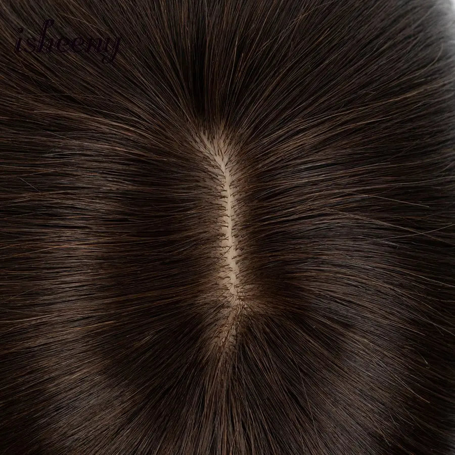 isheeny Dark Brown Human Hair Toppers 8x12cm Real Natural Invisible Top Hairpiece 8-14 inches Black Blonde Clip In Hair Piece