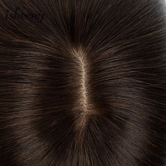 isheeny Dark Brown Human Hair Toppers 8x12cm Real Natural Invisible Top Hairpiece 8-14 inches Black Blonde Clip In Hair Piece