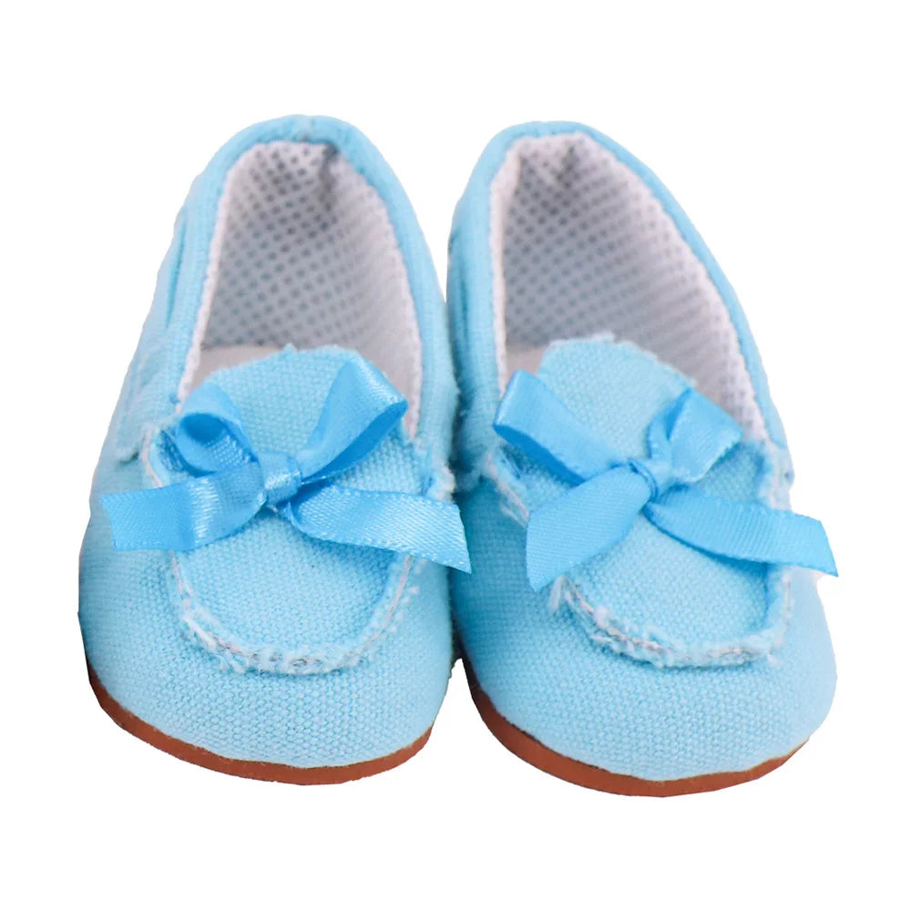 7Cm length Doll Shoes For 18 inch Girls American & 43Cm Baby New Born Doll Clothes Accessories Flowers/Bows Stamp Canvas Shoes