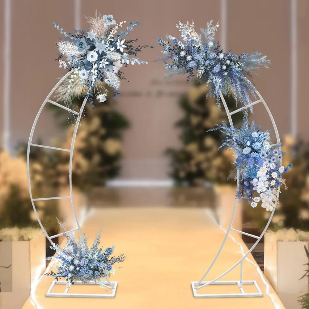 Metal Wedding Arch Backdrop Stand, White Moon Wedding Arches for Ceremony Set of 2, Balloon Arch Frame Garden Arbor for Birthday