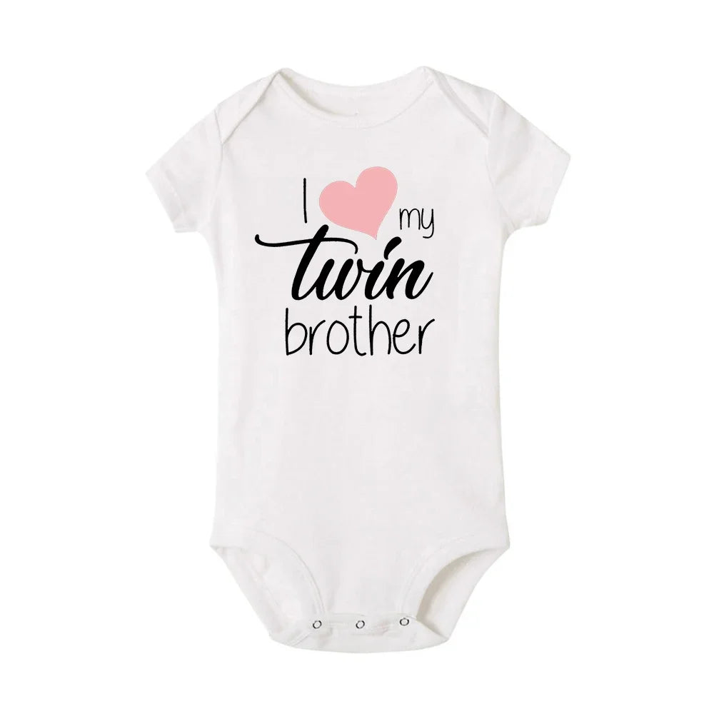 Twins Infant Bodysuit I Love My Twin Sister Brother Newborn Boys Girl Short Sleeve Jumpsuit Toddler Clothes Baby Gift Romper