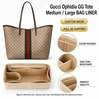 Handbag Organizer Insert Waterproof Felt Tote Liner With Zipper Cup Holder Laptop Sleeve Compatible With Gucci Ophidia GG Tote