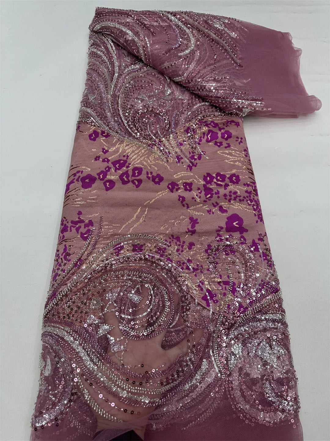 Luxury French Mesh Beaded Lace Fabric 2025 High Quality African Sequins Groom Lace Fabrics For Nigerian Wedding Dress Women