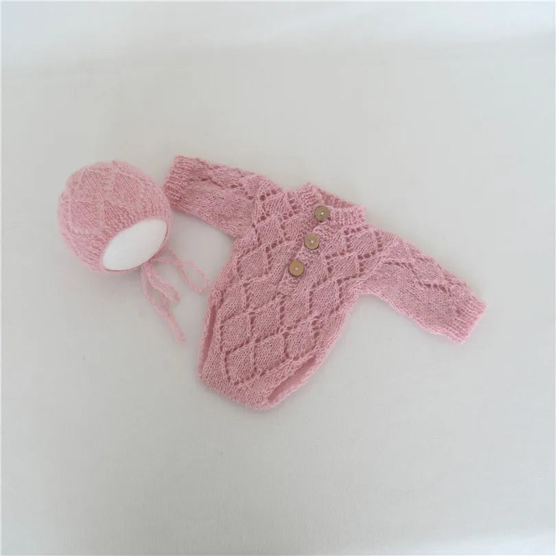 Hand Knitted Wolf Pup Footed Outfit Set Baby Boy Animal Romper Newborn Photography Prop Fuzzy Crochet Teddy Bear Overall Clothes