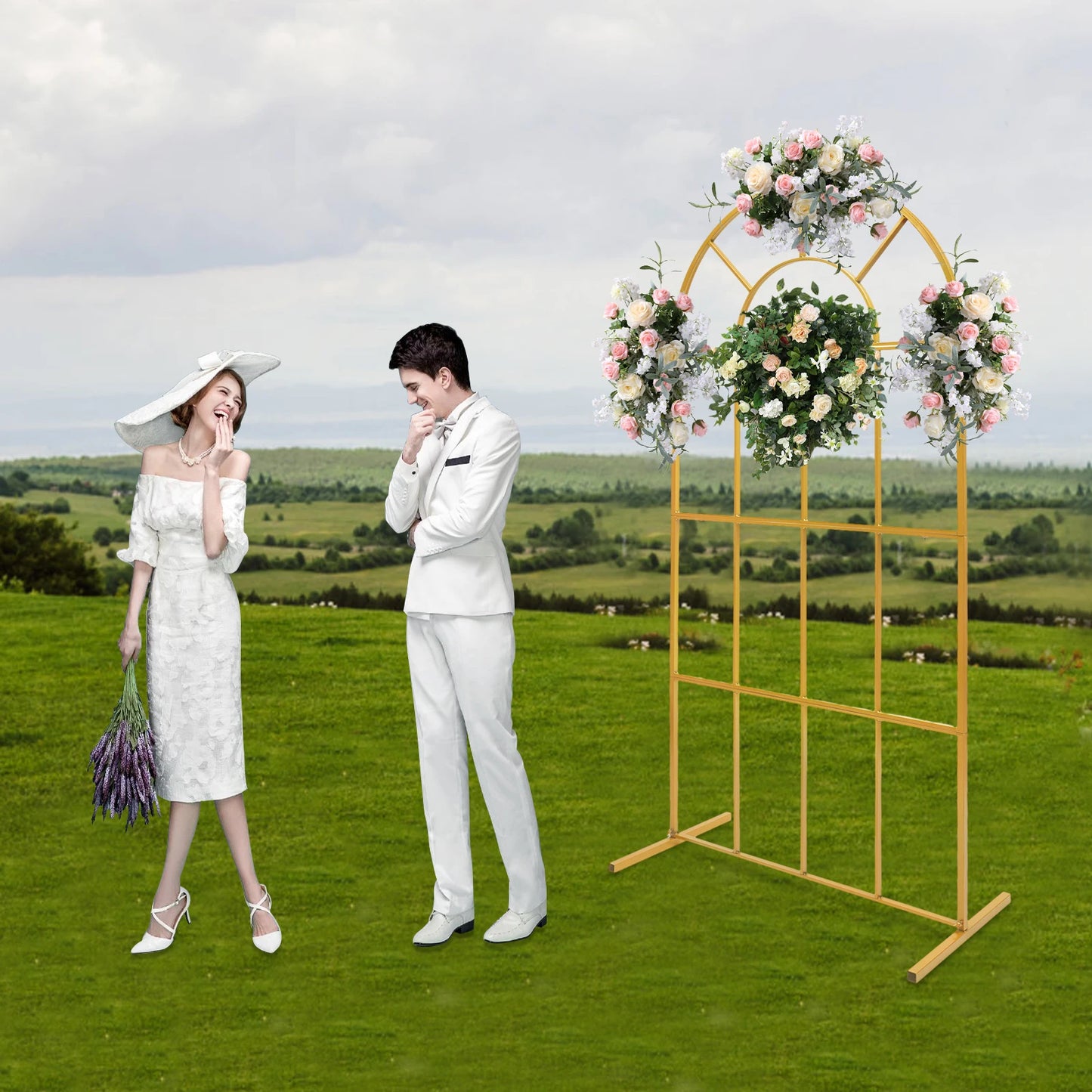 Wedding Arch Stand, 6.5ft Tall Iron Flower Holder, Freestanding H-Base for Bouquets/Balloons, Perfect for Weddings/Parties/Event