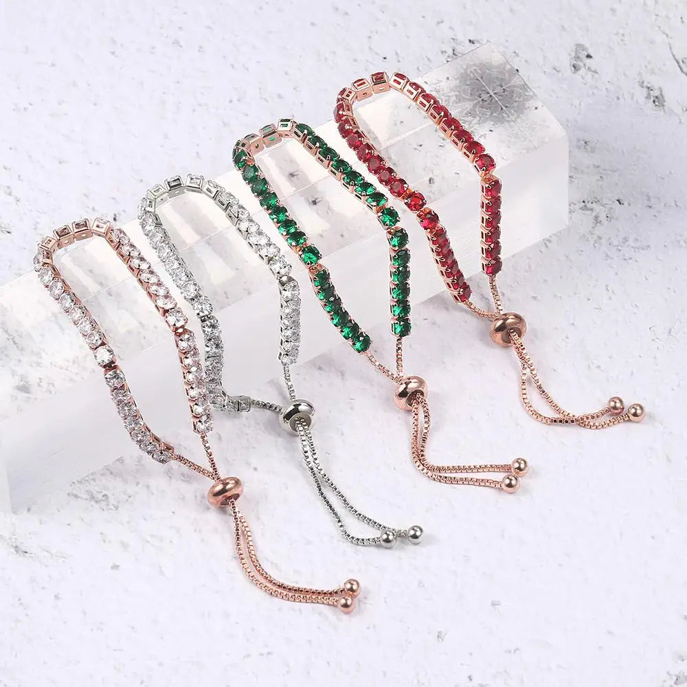 Adjustable Tennis Bracelet For Women Christmas Gift 4*4mm Rainbow Zircon Rose Gold Color Women's Bracelet Jewelry H056