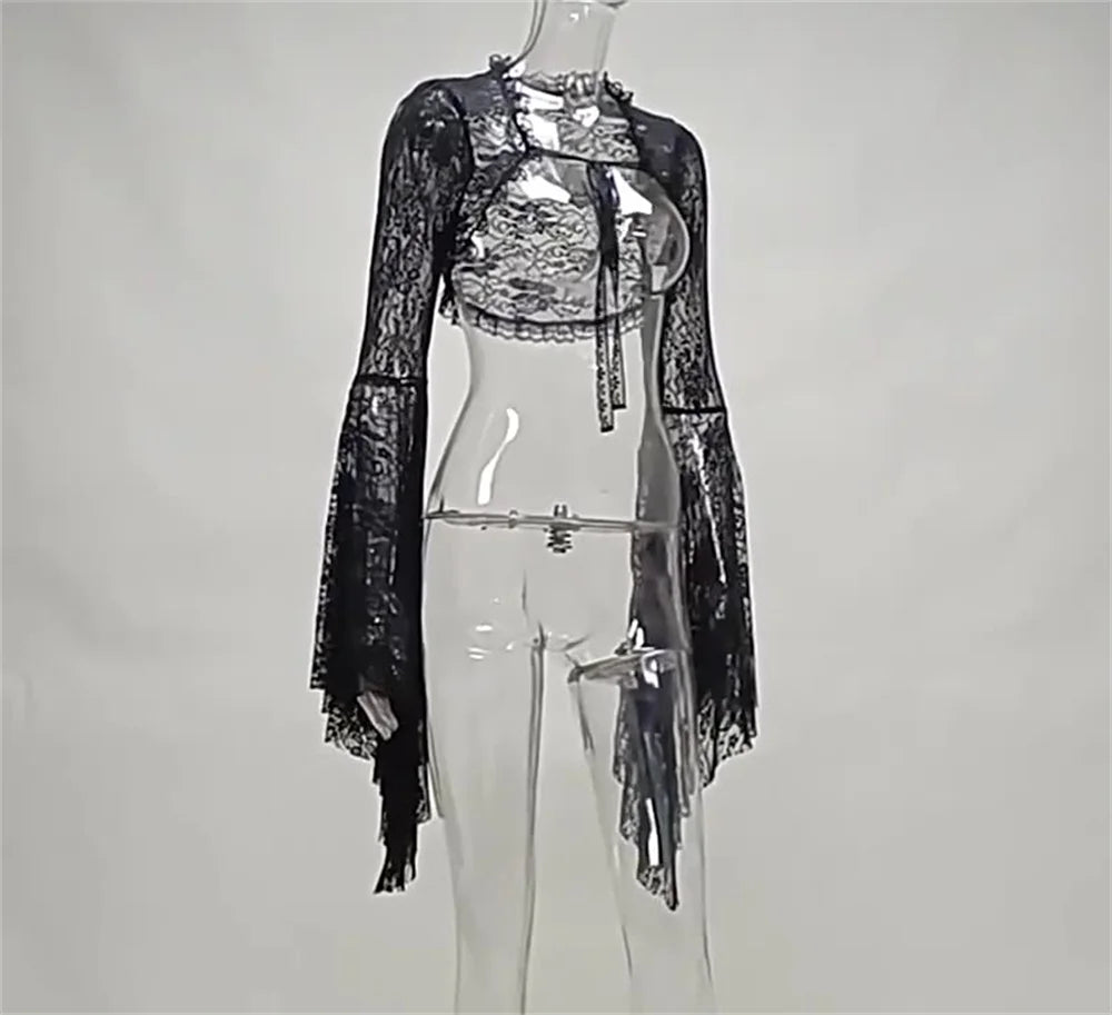 Halloween Gothic Style Guipure Lace Open Front Cape, Shawl Top - For Party & Cosplay Women's Clothing Lace & Guipure Fabric