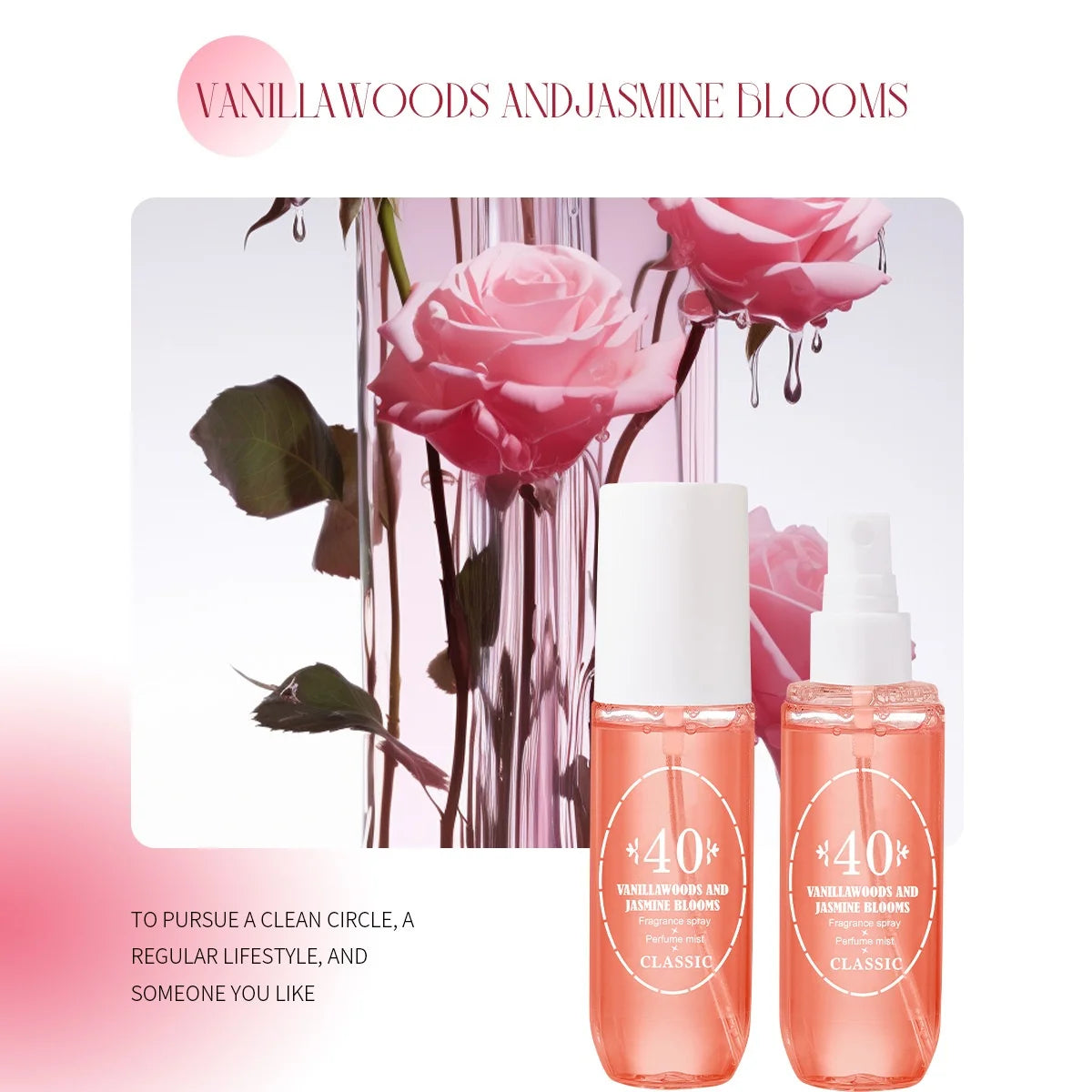 Natural alcohol-free and low-allergen liquid perfume spray that can be used on hair body and clothing Water-based natural oil