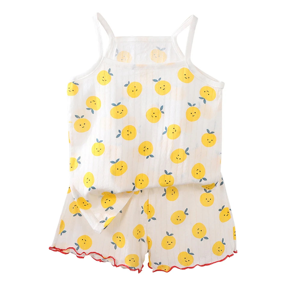 Summer Girls Sleeveless Children's Pajamas Sets Strap Sleepwear Pants Skirt Thin Kids Baby Loungewear Set Children's Top Clothes
