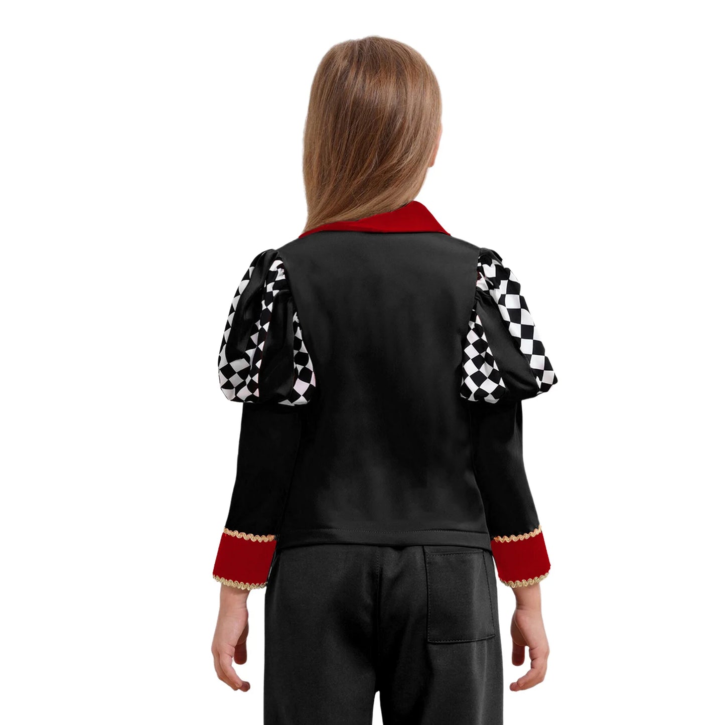 Kids Girls Queen Circus Cosplay Costumes Gold Webbing Puff Sleeve Front Buttons Halloween Carnival Themed Party Coat Outwear