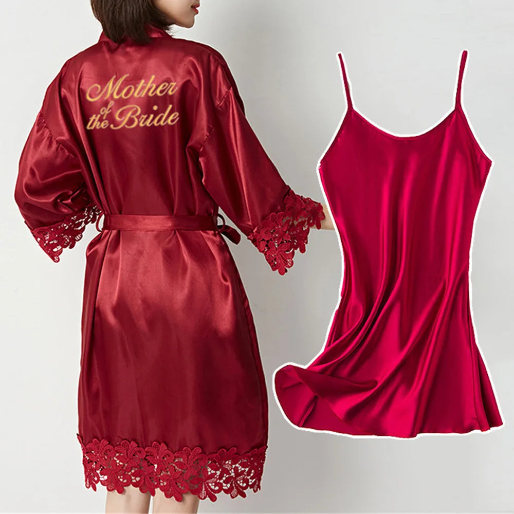 Sexy Lace Bride Bridesmaid Kimono Dresses Robes Women Home Gown Intimate Lingerie Wedding Robe Set Night Sleepwear Bathrobe 2PCS