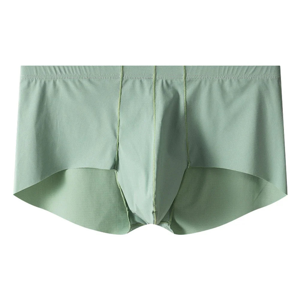 Mens Underwear Mid Rise Boxer Briefs Ice Silk Comfortable Sexy Lingerie Solid Color Underpants Large Size 4Size Men's Clothing