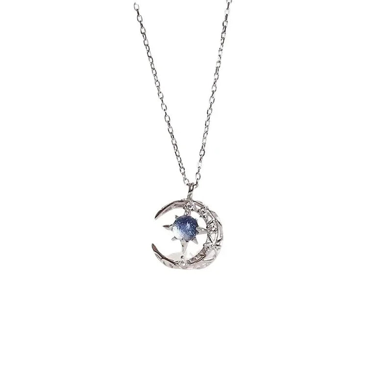Charm Star Moon Pendant Necklace for Women Elegant Stainless Steel Rhinestone Chain Chokers Luxury Wedding Bride Jewelry Gifts