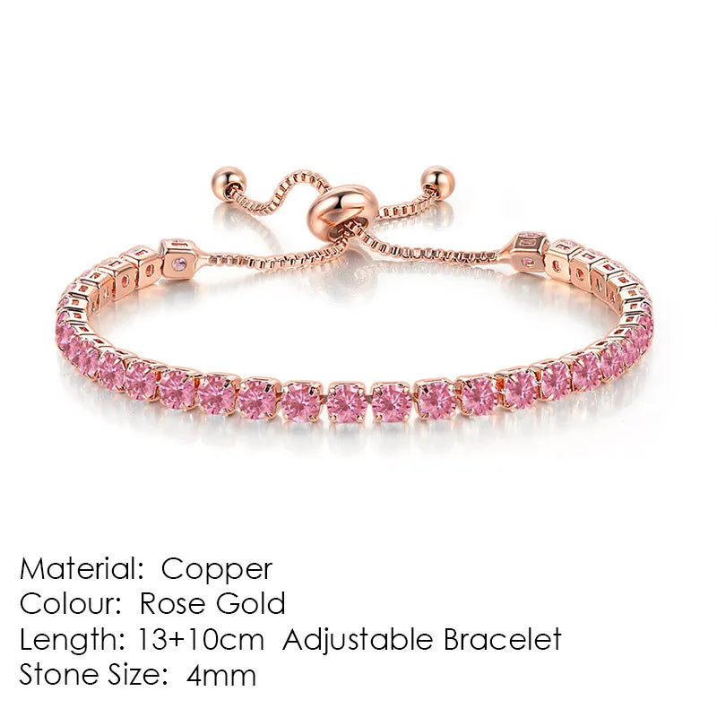 Adjustable Tennis Bracelet For Women Christmas Gift 4*4mm Rainbow Zircon Rose Gold Color Women's Bracelet Jewelry H056